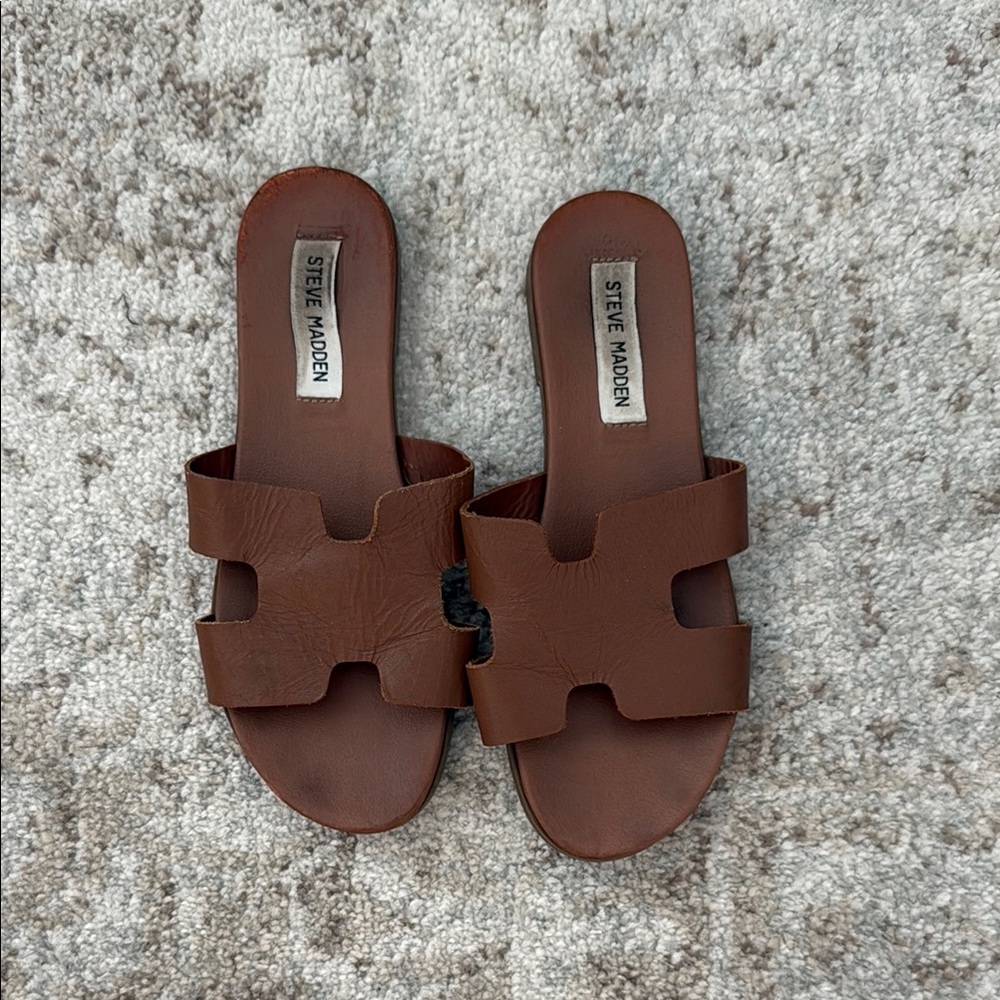 Steve Madden Brown Leather Slide Sandals